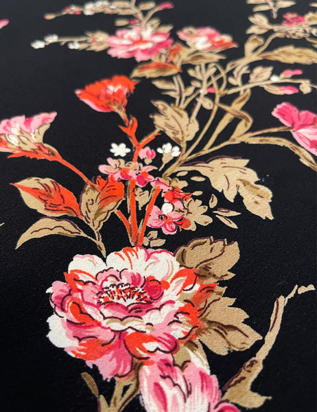 Black Vine Floral Rayon Crepe Fabric - 1.5 yds