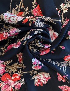 Black Vine Floral Rayon Crepe Fabric - 1.5 yds