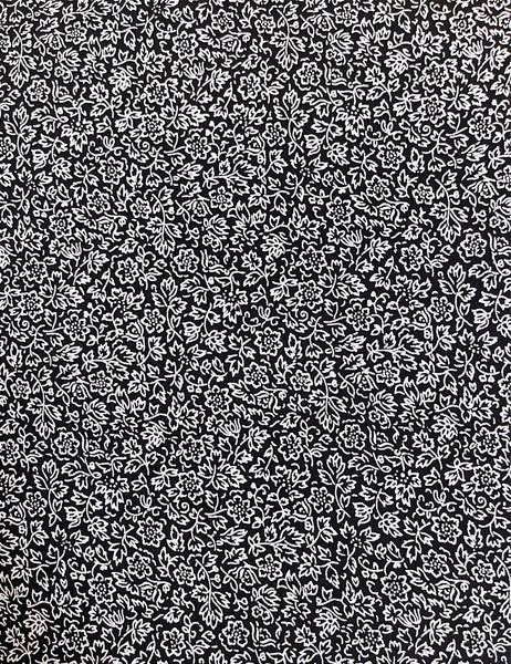 Black & White Stencil Floral Rayon Crepe Fabric - 2.5 yds