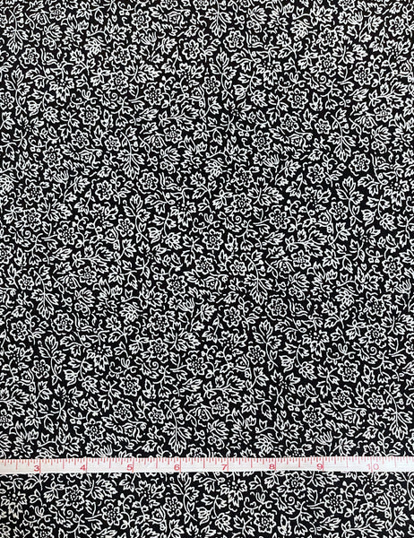 Black & White Stencil Floral Rayon Crepe Fabric - 2.5 yds