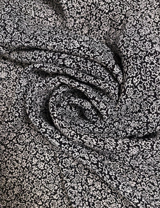 Black & White Stencil Floral Rayon Crepe Fabric - 2.5 yds