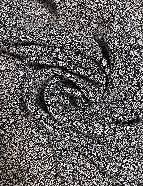 Black & White Stencil Floral Rayon Crepe Fabric - 2.5 yds