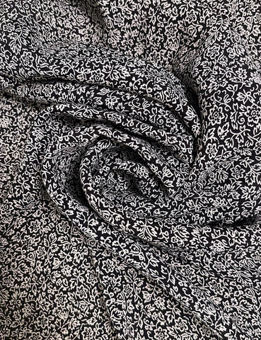 Black & White Stencil Floral Rayon Crepe Fabric - 2.5 yds
