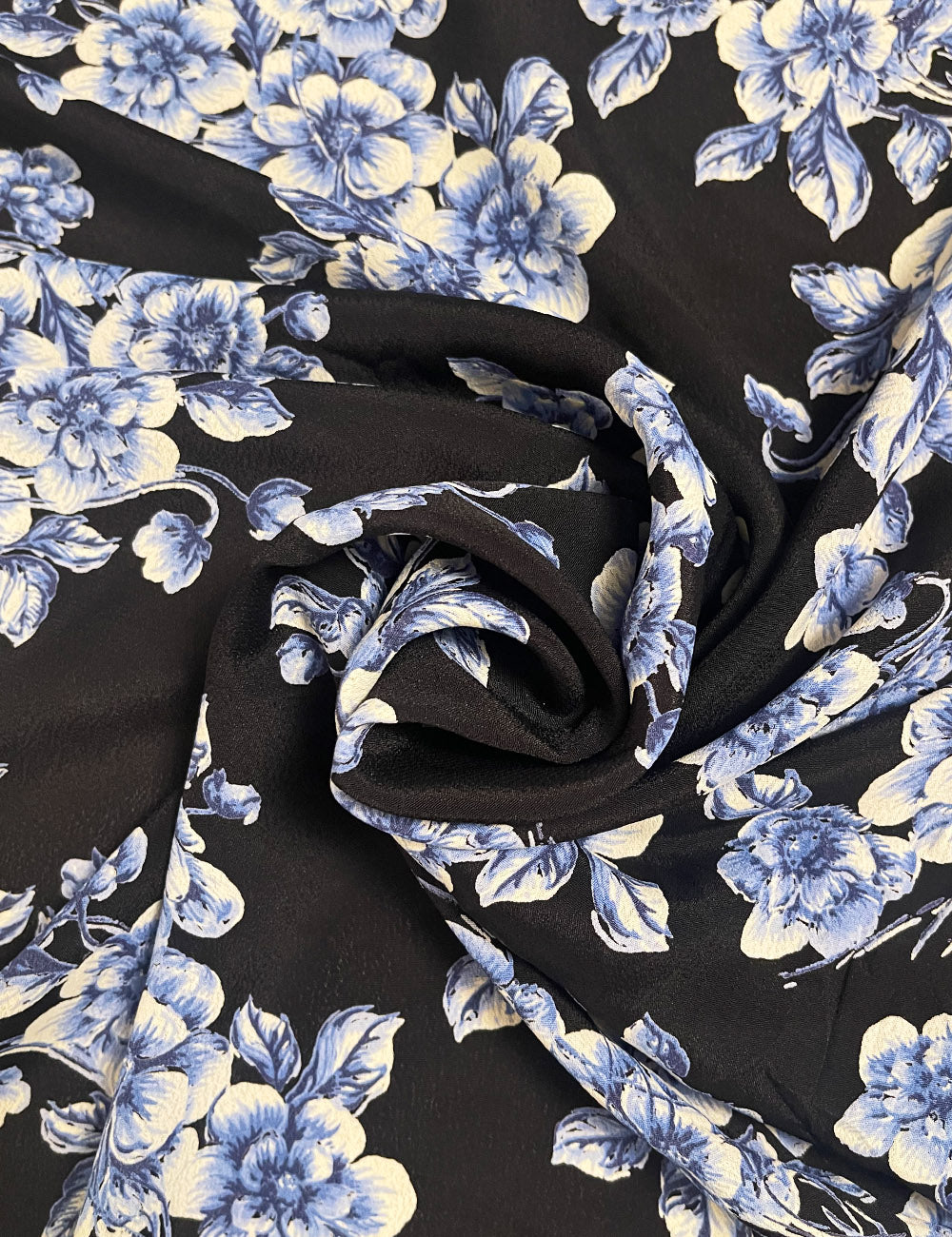 Black & Blue Floral Rayon Crepe Fabric - 1 & 2/3 yds