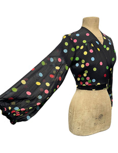 Black Circus Dot Babaloo Wrap Top with Sheer Sleeves