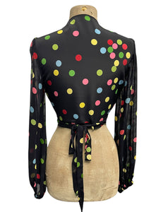 Black Circus Dot Babaloo Wrap Top with Sheer Sleeves