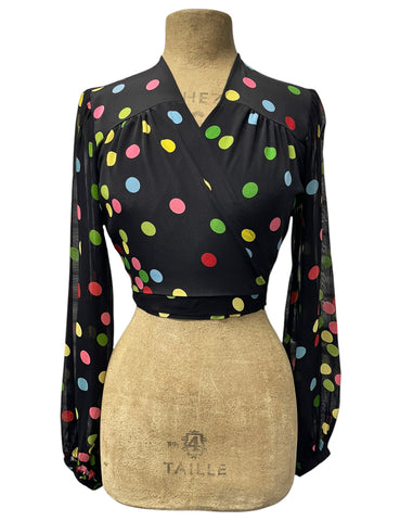Black Circus Dot Babaloo Wrap Top with Sheer Sleeves