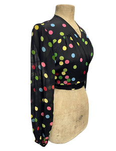 Black Circus Dot Babaloo Wrap Top with Sheer Sleeves