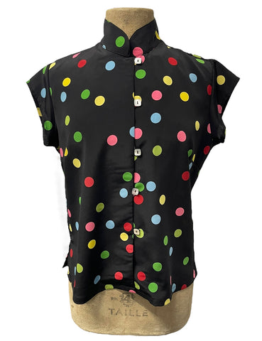 Black Circus Dot Mandarin Collar Tea Timer Top