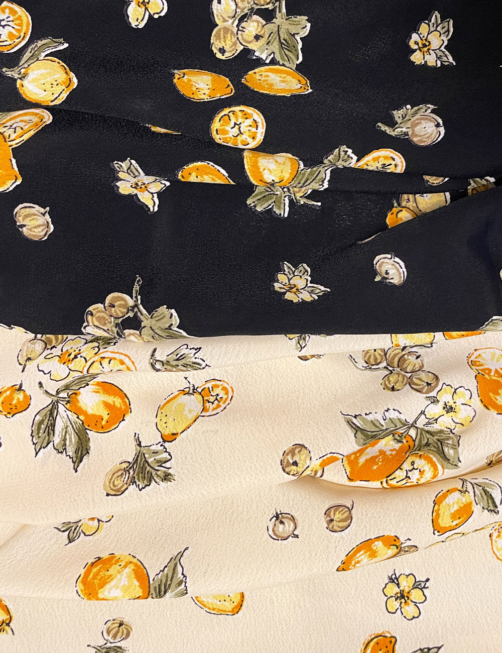 Black Lemons & Ivory Lemons Rayon Crepe Fabric Bundle