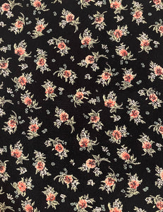 Black & Pink Corsage Floral Rayon Crepe Fabric -1 & 2/3 yds