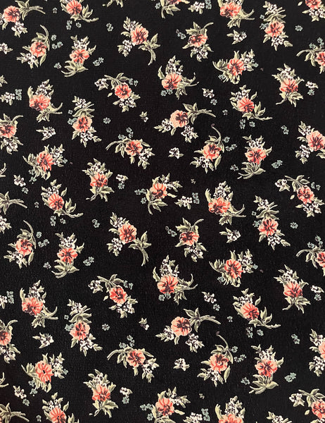Black & Pink Corsage Floral Rayon Crepe Fabric -1 & 2/3 yds