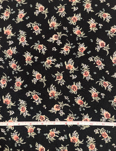 Black & Pink Corsage Floral Rayon Crepe Fabric -1 & 2/3 yds