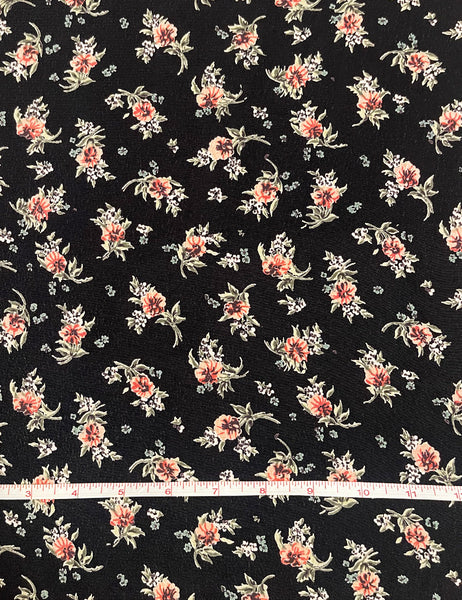 Black & Pink Corsage Floral Rayon Crepe Fabric -1 & 2/3 yds