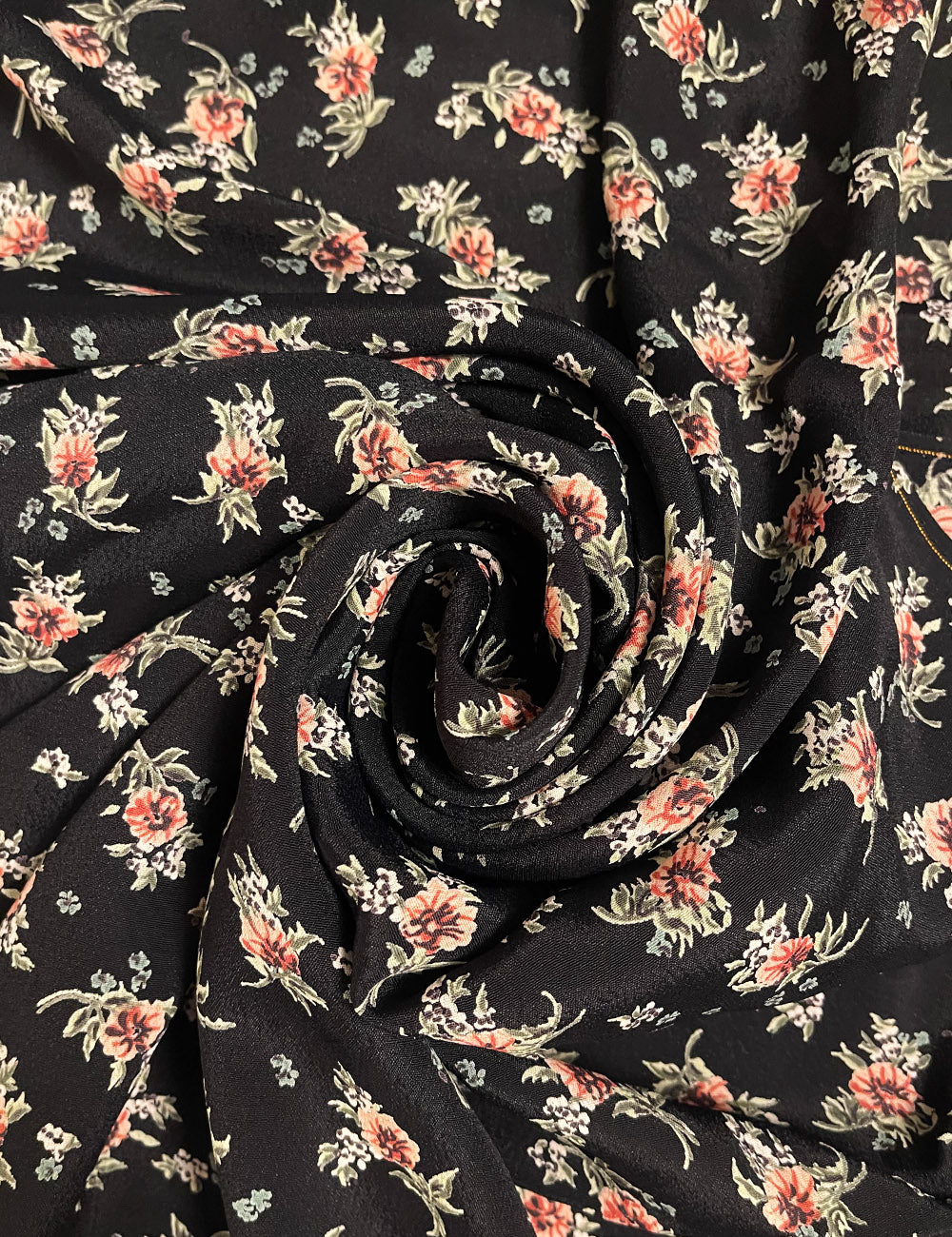 Black & Pink Corsage Floral Rayon Crepe Fabric -1 & 2/3 yds