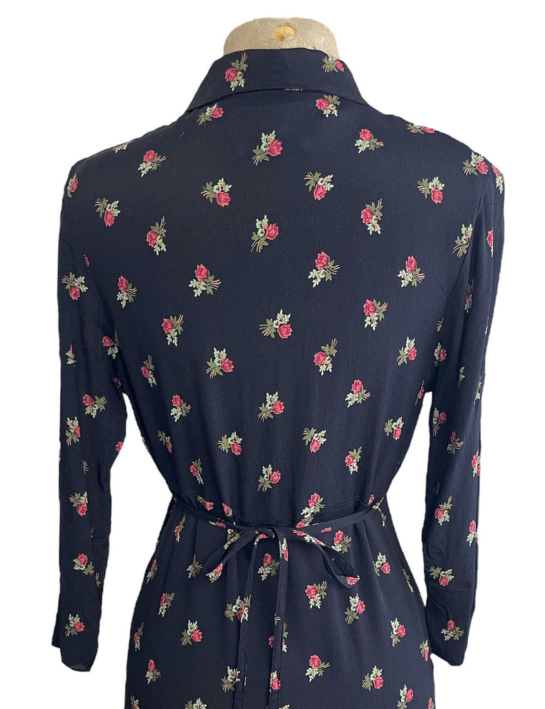 Black Rosebud Floral Sleeved 1940s Eleanor Dress – Loco Lindo