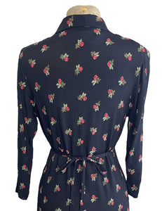 Black Rosebud Floral Sleeved 1940s Eleanor Dress