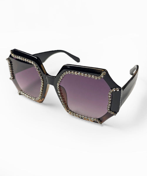 Tortoise & Black 1970s Retro Rhinestone Oversized Sunglasses