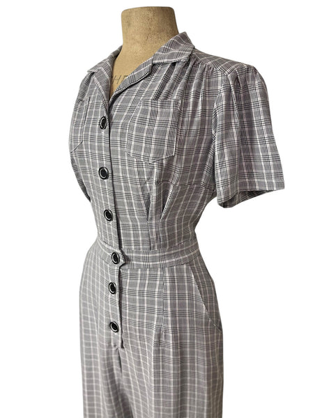 Black & White Cotton Plaid 1940s Pacific Coveralls