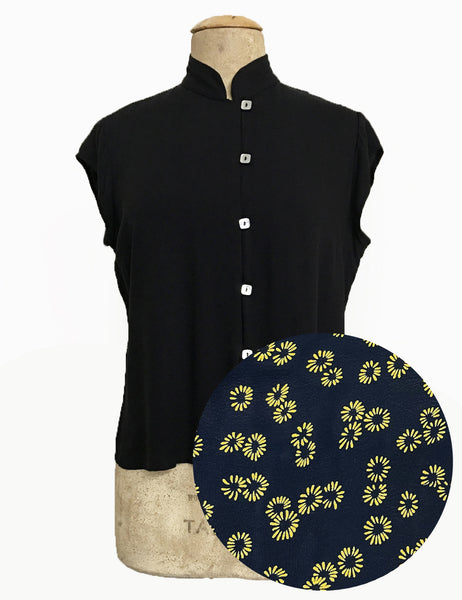 PREORDER - Black & Yellow 1930s Floral Tea Timer Blouse