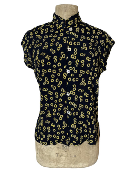 Black & Yellow 1930s Floral Tea Timer Blouse