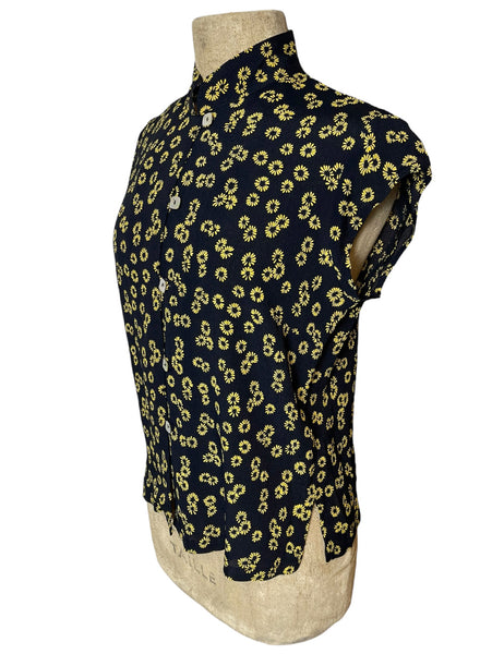 Black & Yellow 1930s Floral Tea Timer Blouse