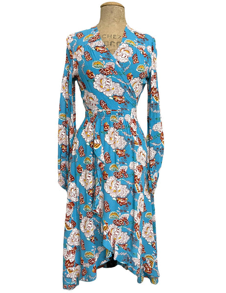 Blue Spanish Porcelain Babaloo Drama Sleeve Wrap Top