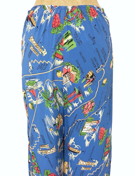 PREORDER - Pacific Blue California Map Print 40s Style High Waist Palazzo Pants