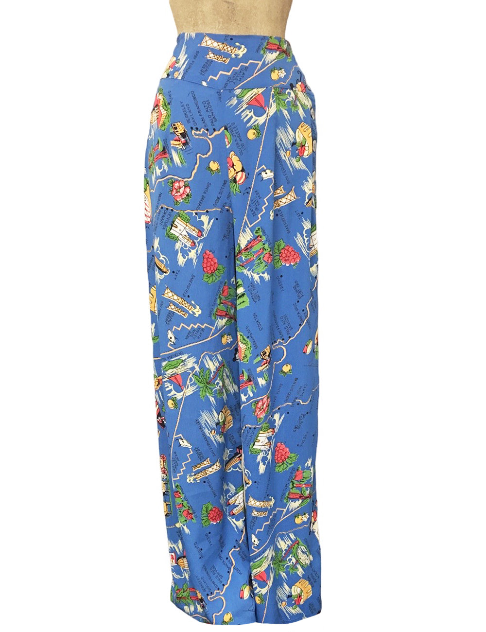 PREORDER - Pacific Blue California Map Print 40s Style High Waist Palazzo Pants