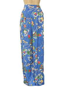 PREORDER - Pacific Blue California Map Print 40s Style High Waist Palazzo Pants