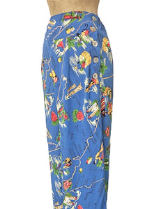 PREORDER - Pacific Blue California Map Print 40s Style High Waist Palazzo Pants