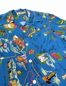 Pacific Blue California Map Print Men's Sonny Button Up Shirt