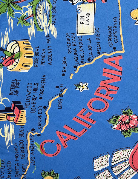 PREORDER - Pacific Blue California Map Print Men's Sonny Button Up Shirt