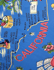 Pacific Blue California Map Print 1940s Marta Halter Swing Dress