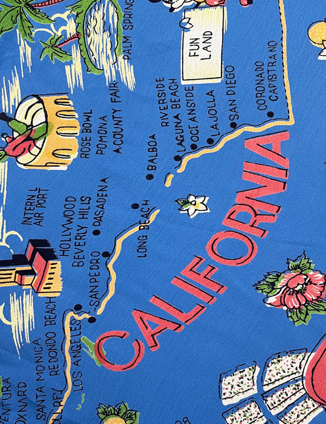 PREORDER - Pacific Blue California Map Print 40s Style High Waist Palazzo Pants