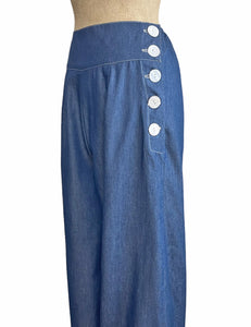 Cotton Denim Chambray High Waisted Palazzo Pants