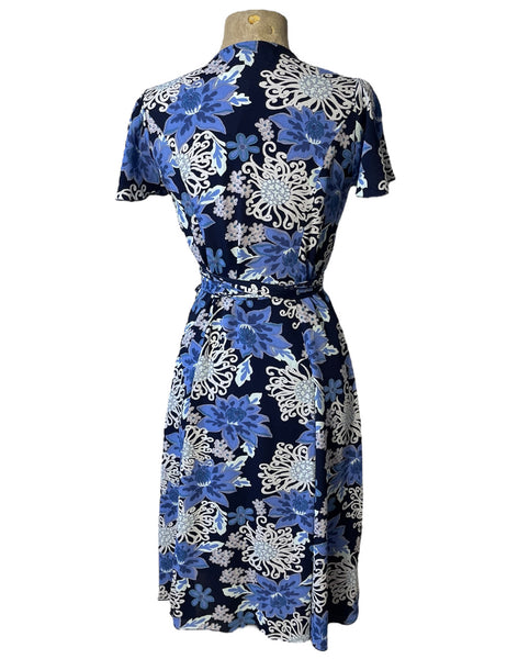 Blue Nouveau Floral Biasa Wrap Dress