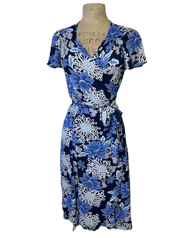 BACKORDER - Blue Nouveau Floral Biasa Wrap Dress