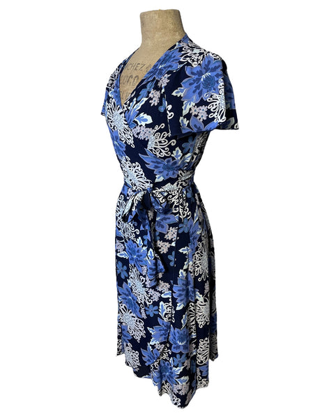Blue Nouveau Floral Biasa Wrap Dress