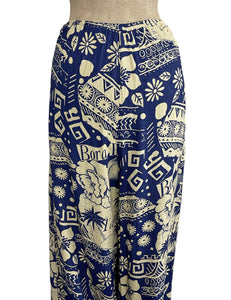 Blue South Seas Print Soft Rayon High Waisted Palazzo Pants