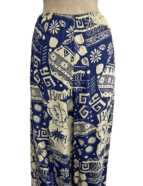 Blue South Seas Print Soft Rayon High Waisted Palazzo Pants