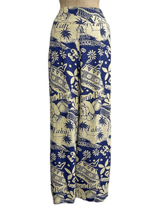 Blue South Seas Print Soft Rayon High Waisted Palazzo Pants