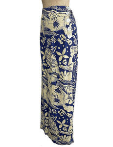 Blue South Seas Print Soft Rayon High Waisted Palazzo Pants