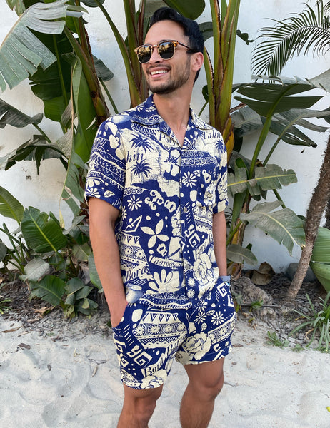 Blue South Seas Soft Men's Button Up Tiki Sonny Shirt