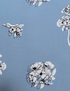Blue Stencil Floral Rayon Crepe Fabric - 1 & 2/3 yds
