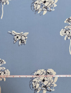 Blue Stencil Floral Rayon Crepe Fabric - 1 & 2/3 yds