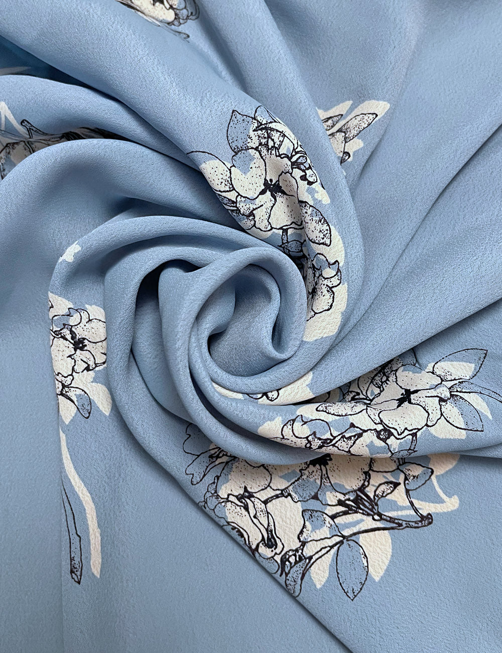 Blue Stencil Floral Rayon Crepe Fabric - 1 & 2/3 yds