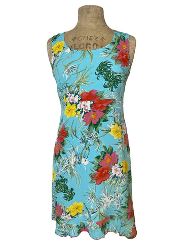 SAMPLE - Blue Tropical Ruffle Sleeveless Sundress - Size Medium
