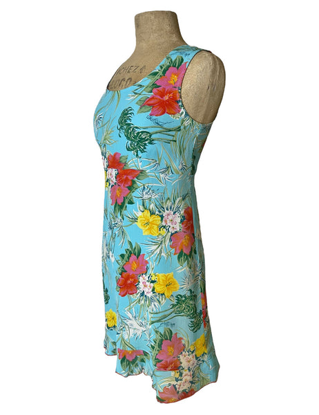 SAMPLE - Blue Tropical Ruffle Sleeveless Sundress - Size Medium