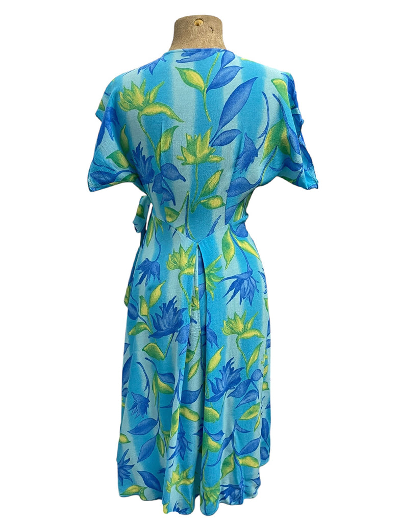 Blue Lagoon 1940s Style Cascade Wrap Dress 2X Blue Lagoon 1940s Style Cascade Wrap Dress 2X